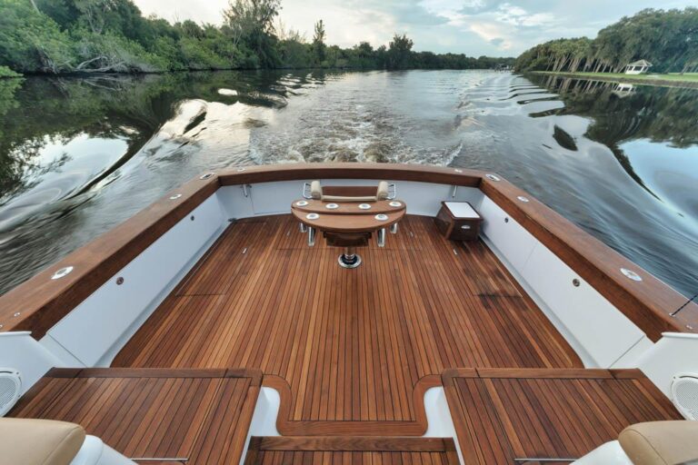 Teak-wood-boat-deck-1986-Jim-Smith-Custom-60-Sportfish-Convertible-Yacht